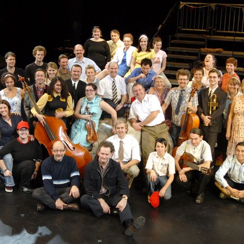 Director/Designer Sean Mee (centre front) with cast, band, chorus and crew.