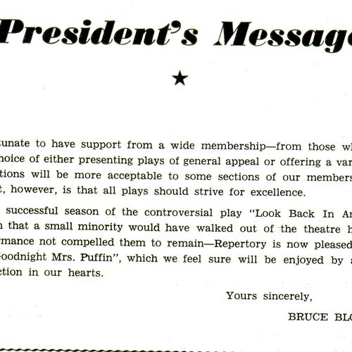 President Bruce Blocksidge's program message.
