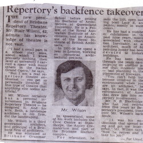 Courier Mail article on new La Boiite President, Blair Wilson, 1973.