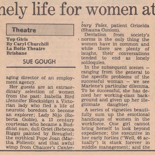Review by Sue Gough in The Australian, date unknown.