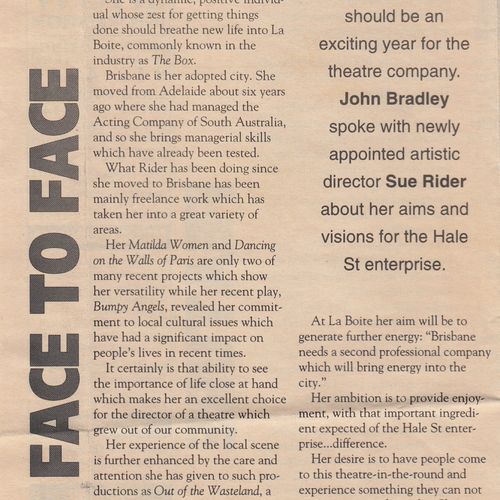 "Rider ventures where no one has gone before" in The Brisbane Review, 3 December 1992 (Part 1). Courtesy Rikki Burke