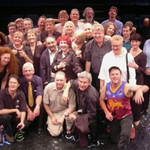 The Final Bow cast, crew and audience members, 2003. A celebration of the company's 30 years of productions at La Boite Theatre in Hale Street, Milton.