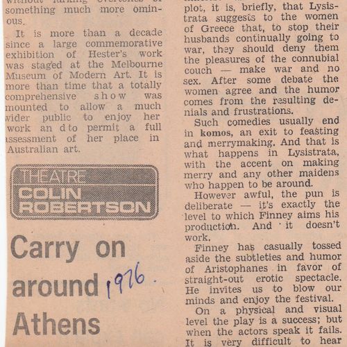Review by Colin Robertson, The Australian, date unknown.