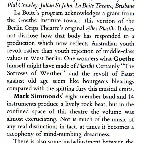 Encore Australia, September 1983, review part 1.