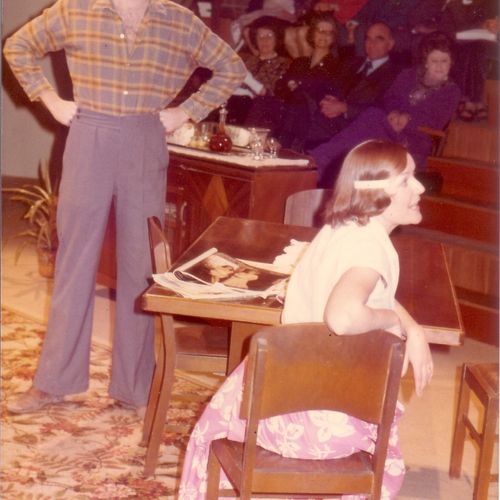Kaye Stevenson & David Chandler, performing the first act of A Refined Look at Existence for the official opening Sunday June 4, 1972.